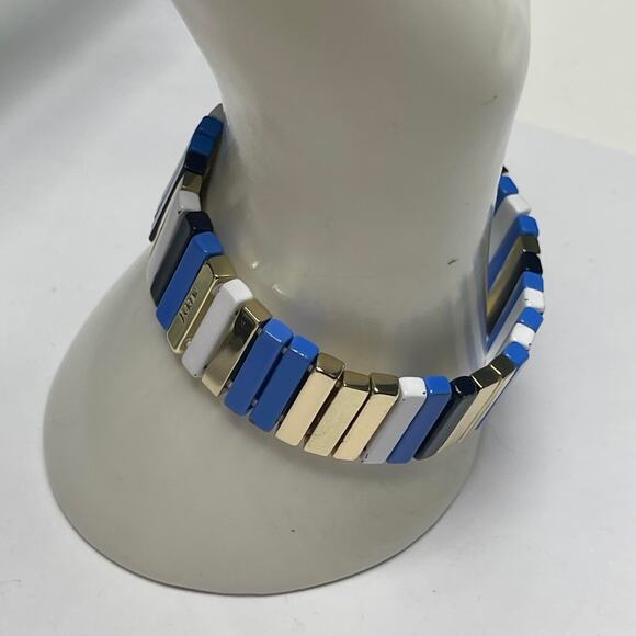 J. Crew JCREW bracelet blue black white silver tone signed costume jewelry - Picture 4 of 14